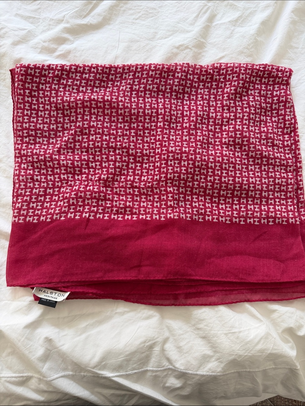 Halston Heritage Red and White Geometric Silk Scarf